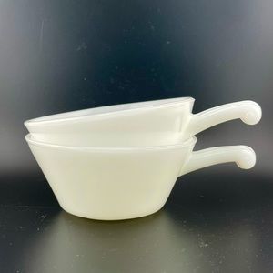 Vintage, White Milk Glass, Handled Bowls, Set of 2 by Fire King
